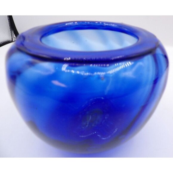 Flower Bowl- Blown Glass- Cobalt Blue- Swirl Pattern - Picture 2 of 6